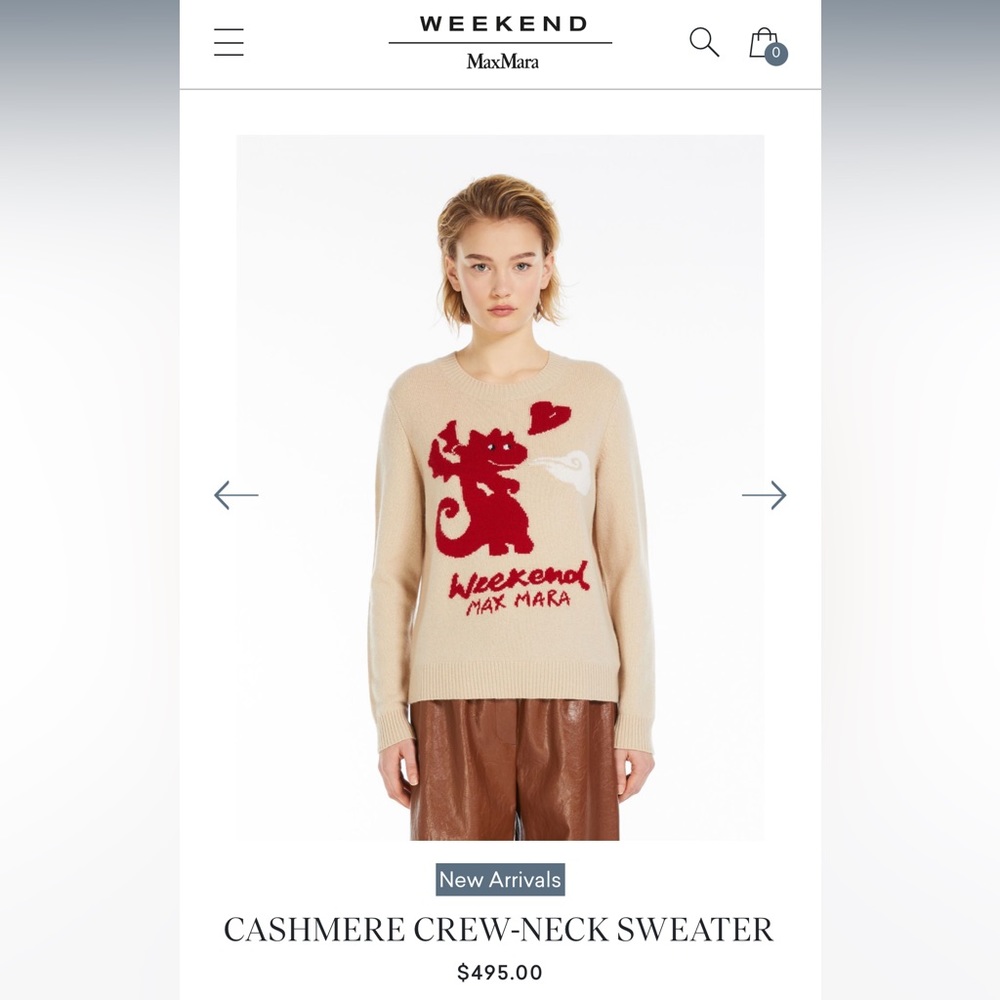 SOLD OUT! NWT WEEKEND MAX MARA ‘ADELCHI’EAR OF DRAGON CASHMERE CREW-NECK SWEATER - Picture 3 of 10